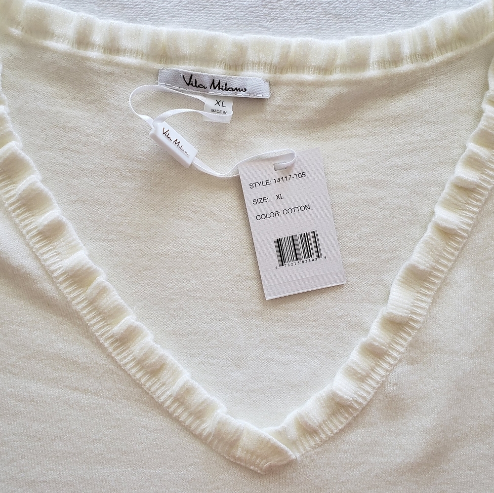 Vila Milano Cream Long Sleeve Soft V-neck Sweater--XL - Picture 8 of 14
